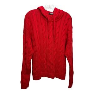 Lauren Ralph Lauren Rich Red Cableknit Sweater w/ Hood & Drawstring Large
